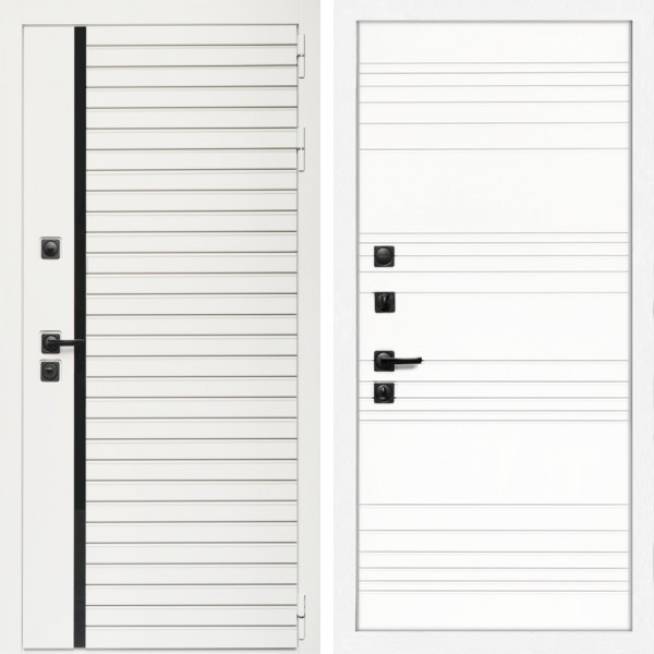 Входная дверь Агата Вайт  (Бел мат, черное стекло) + Горизонт дуб кантри