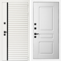 Входная дверь Агата Вайт  (Бел мат, черное стекло) + Классика белый матовый
