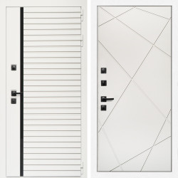 Входная дверь Агата Вайт  (Бел мат, черное стекло) + Лучи белый