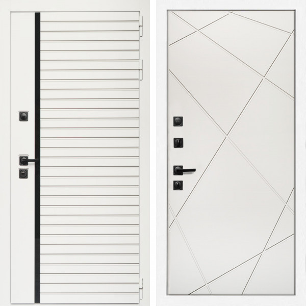 Входная дверь Агата Вайт  (Бел мат, черное стекло) + Лучи белый