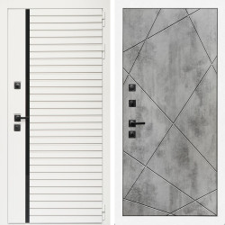 Входная дверь Агата Вайт  (Бел мат, черное стекло) + Лучи бетон светлый