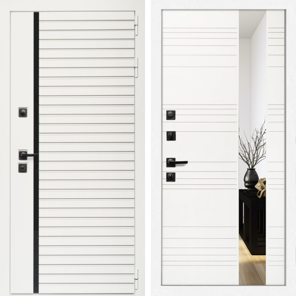 Входная дверь Агата Вайт  (Бел мат, черное стекло) + Сити белый матовый