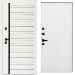 Входная дверь Агата Вайт  (Бел мат, черное стекло) + Вертикаль белый матовый