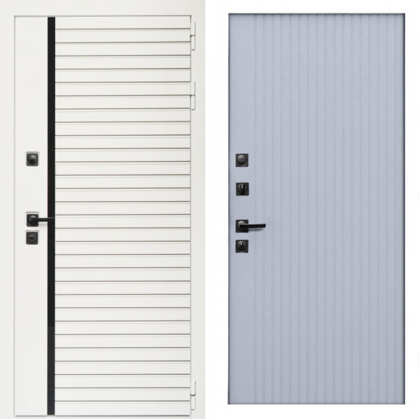 Входная дверь Агата Вайт  (Бел мат, черное стекло) + Вертикаль Силк маус