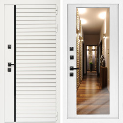 Входная дверь Агата Вайт  (Бел мат, черное стекло) + Зеркало беленый дуб