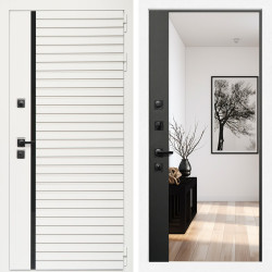 Входная дверь Агата Вайт  (Бел мат, черное стекло) + Зеркало панорама Черный кварц