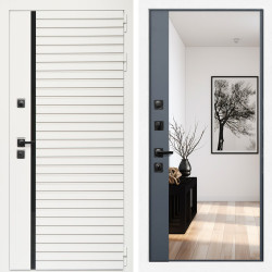 Входная дверь Агата Вайт  (Бел мат, черное стекло) + Зеркало панорама Графит