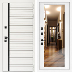 Входная дверь Агата Вайт  (Бел мат, черное стекло) + Зеркало сандал белый