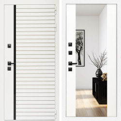 Входная дверь Агата Вайт  (Бел мат, черное стекло) + Зеркало сб-16 белый матовый