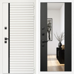 Входная дверь Агата Вайт  (Бел мат, черное стекло) + Зеркало сб-16 черный кварц