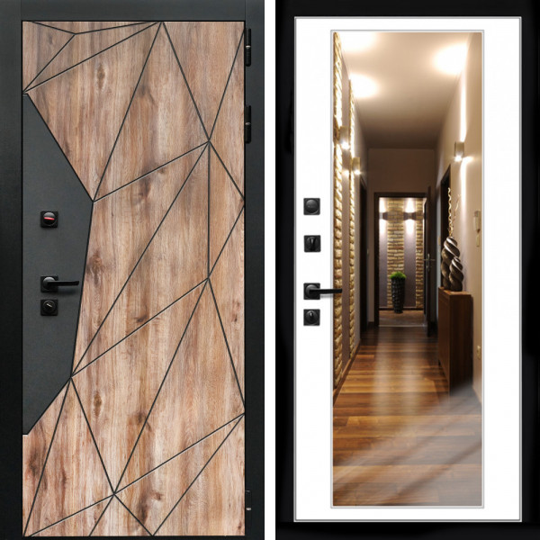 Входная дверь Авангард + Зеркало белый софт