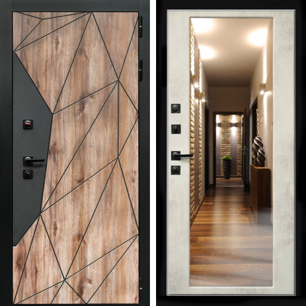 Входная дверь Авангард + Зеркало бетон светлый