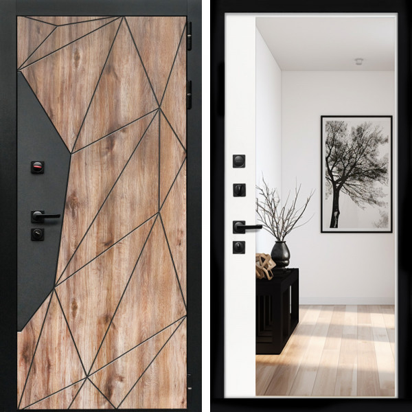 Входная дверь Авангард + Зеркало панорама Белый софт