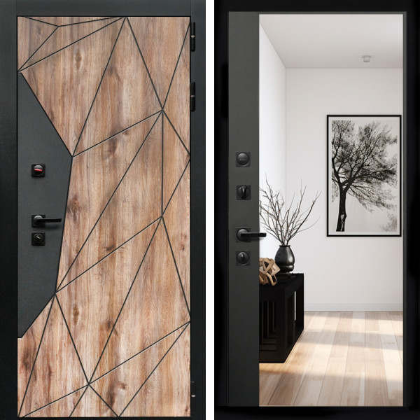 Входная дверь Авангард + Зеркало панорама Черный кварц