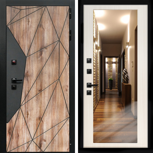 Входная дверь Авангард + Зеркало сандал белый