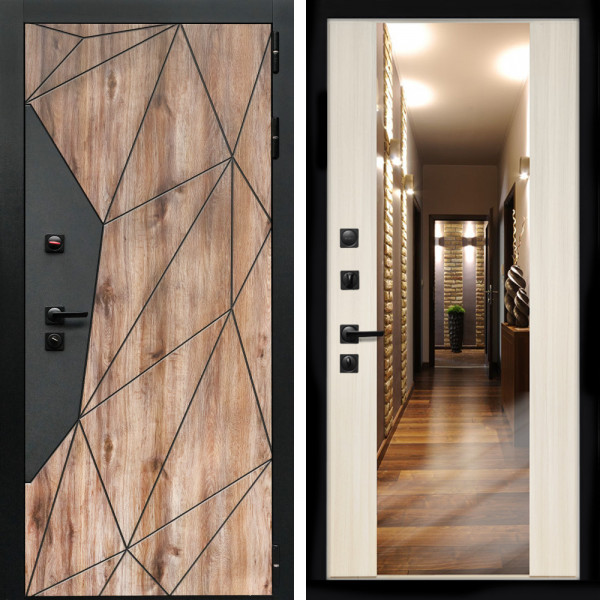 Входная дверь Авангард + Зеркало СБ-16 сандал белый