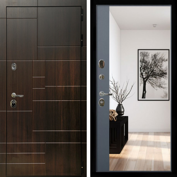 Входная дверь Домино + Зеркало панорама Графит