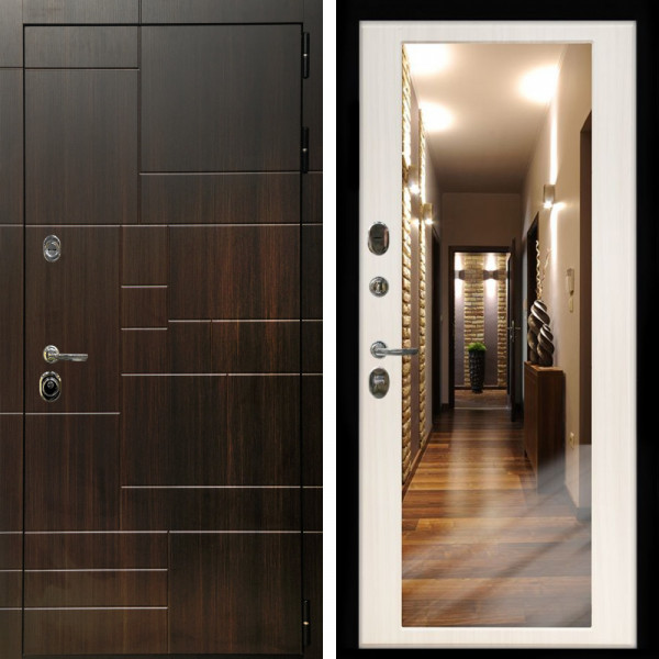 Входная дверь Домино + Зеркало сандал белый