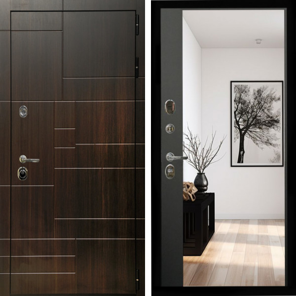 Входная дверь Домино + Зеркало сб-16 черный кварц