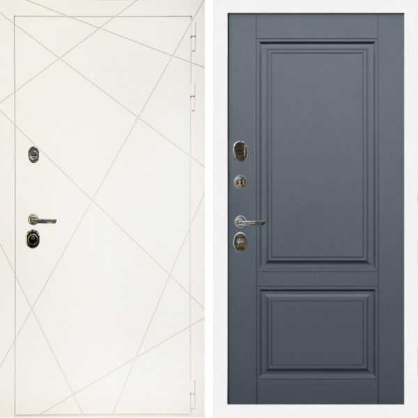 Входная дверь Эстет Белый Мат + ФЛ-117 с полосками графит