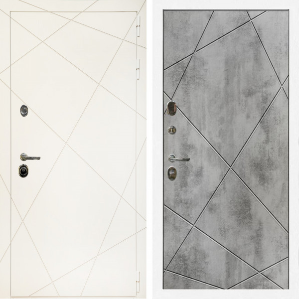 Входная дверь Эстет Белый Мат + Лучи бетон светлый