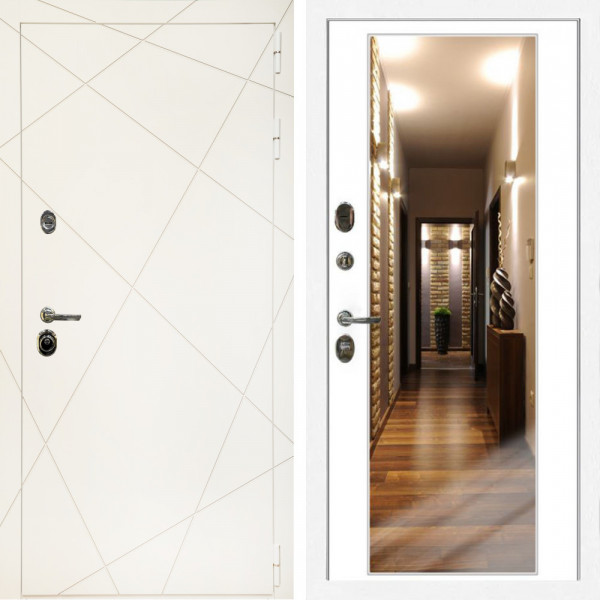 Входная дверь Эстет Белый Мат + Зеркало белый софт