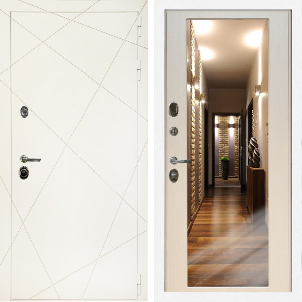 Входная дверь Эстет Белый Мат + Зеркало эко дуб