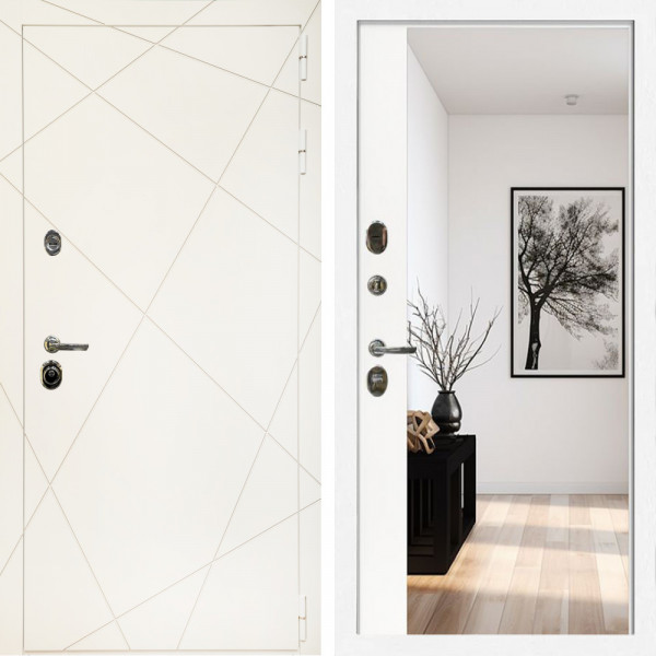 Входная дверь Эстет Белый Мат + Зеркало панорама Белый софт