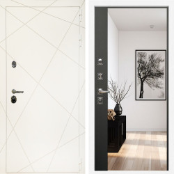 Входная дверь Эстет Белый Мат + Зеркало панорама Черный кварц