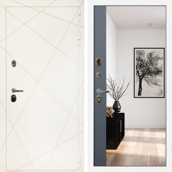 Входная дверь Эстет Белый Мат + Зеркало панорама Графит