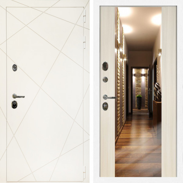 Входная дверь Эстет Белый Мат + Зеркало СБ-16 сандал белый