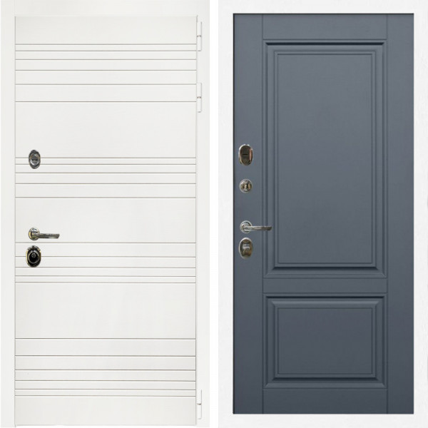 Входная дверь Гранд Белый Мат + ФЛ-117 с полосками графит