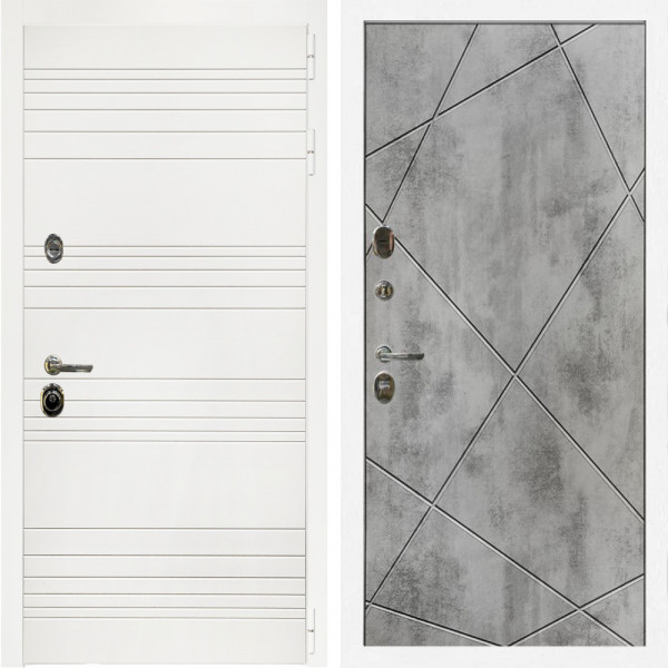 Входная дверь Гранд Белый Мат + Лучи бетон светлый