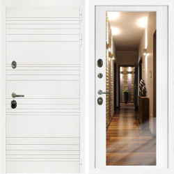 Входная дверь Гранд Белый Мат + Зеркало беленый дуб