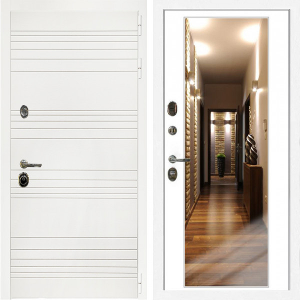 Входная дверь Гранд Белый Мат + Зеркало белый софт