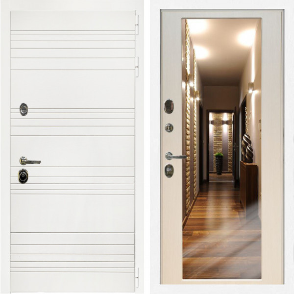 Входная дверь Гранд Белый Мат + Зеркало эко дуб