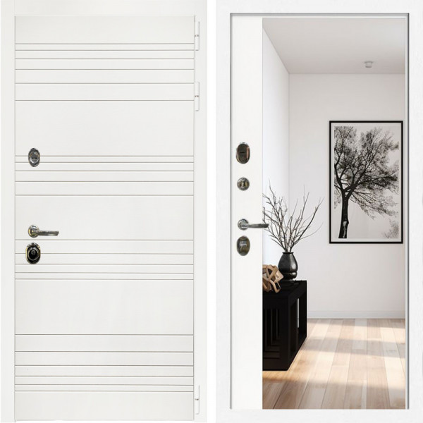 Входная дверь Гранд Белый Мат + Зеркало панорама Белый софт