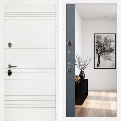 Входная дверь Гранд Белый Мат + Зеркало панорама Графит