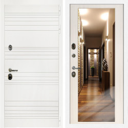 Входная дверь Гранд Белый Мат + Зеркало сандал белый