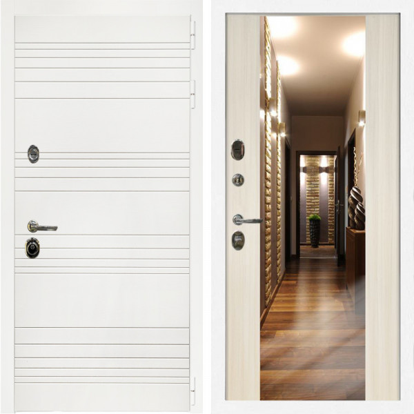 Входная дверь Гранд Белый Мат + Зеркало СБ-16 сандал белый