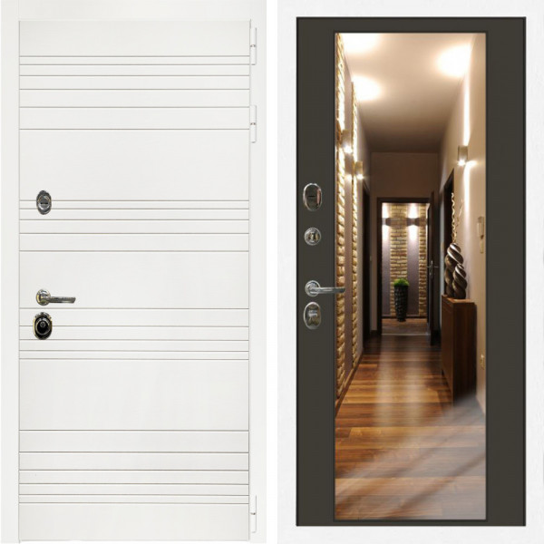 Входная дверь Гранд Белый Мат + Зеркало венге