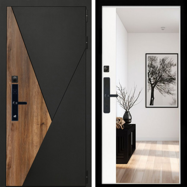 Входная дверь Гранит SMART + Зеркало панорама Белый софт