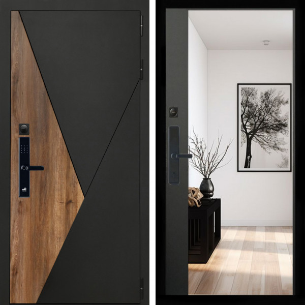 Входная дверь Гранит SMART + Зеркало панорама Черный кварц