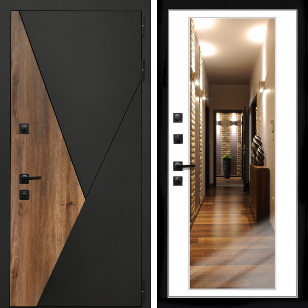 Входная дверь Гранит + Зеркало белый софт