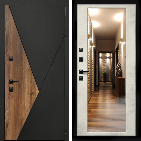 Входная дверь Гранит + Зеркало бетон светлый