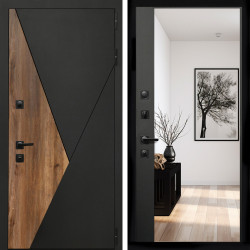 Входная дверь Гранит + Зеркало панорама Черный кварц