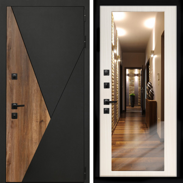 Входная дверь Гранит + Зеркало сандал белый