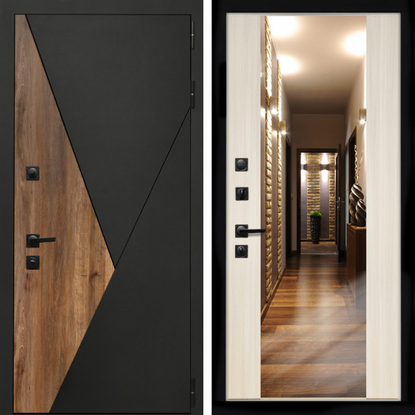 Входная дверь Гранит + Зеркало СБ-16 сандал белый