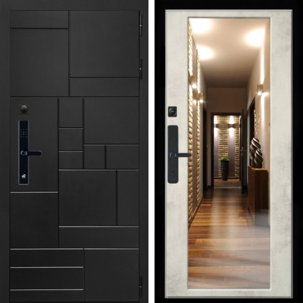 Входная дверь Квадро SMART + Зеркало бетон светлый