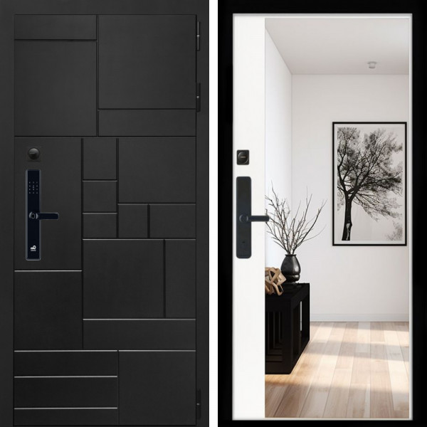 Входная дверь Квадро SMART + Зеркало панорама Белый софт